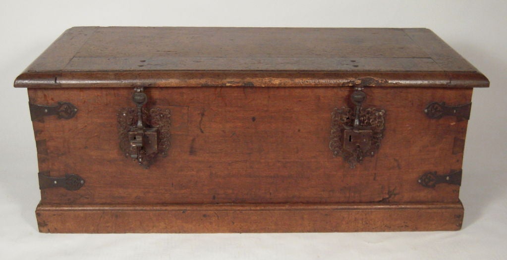 18th Century and Earlier European Oak and Wrought Iron Strong Box Coffee Table