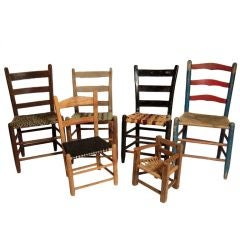COLLECTION OF 6 AMERICAN COUNTRY CHAIRS WITH 'MAKE DO' SEATS