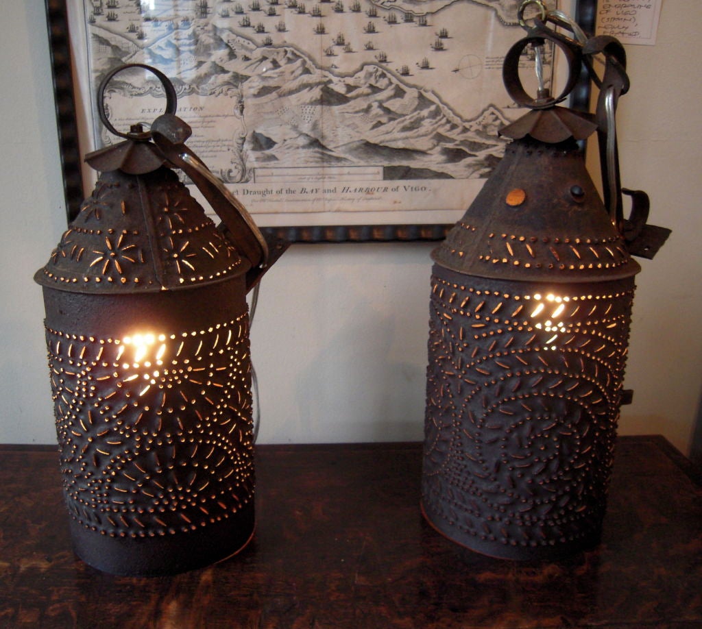 20th Century Eight American Punched Metal Lanterns