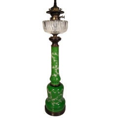 Antique 19th Century English Apple Green Cased Glass Lamp