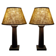 Pair of Wood Column Bauhaus Period Lamps