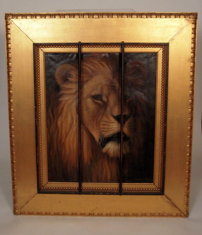 Head of a Male Lion oil on canvas painting by Alexander Pope (American, 1849-1924) ,signed and dated 