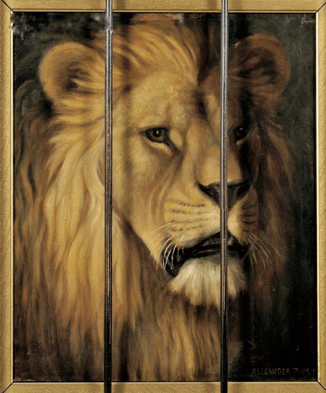 19th Century Head of a Male Lion Painting by Alexander Pope, circa 1897