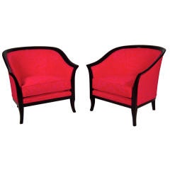 Pair of Pink and Red Marimekko Upholstered Armchairs