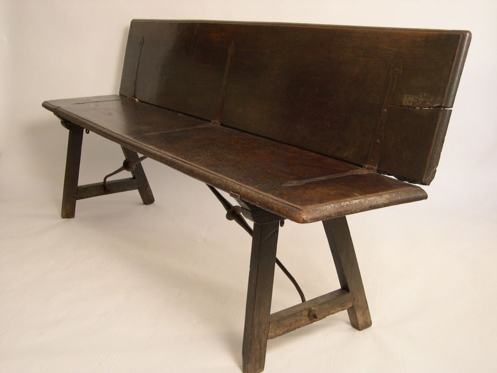 18th Century and Earlier 18th Century Spanish Walnut and Wrought Iron Folding Bench