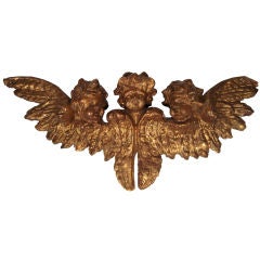 19th Century Italian Carved Gilt Wood 3 Putti Wall Decoration