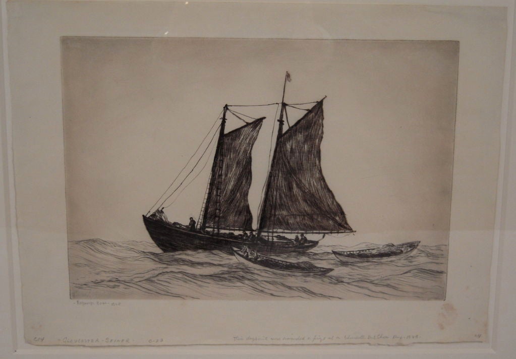 American Reynolds Beal Gloucester Boat Etching, c. 1928
