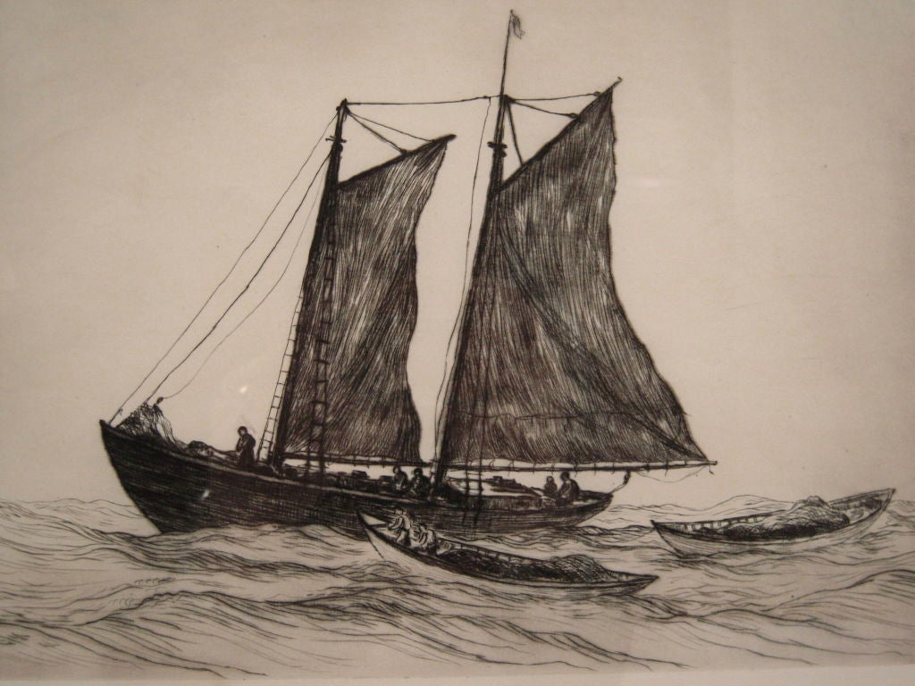 20th Century Reynolds Beal Gloucester Boat Etching, c. 1928