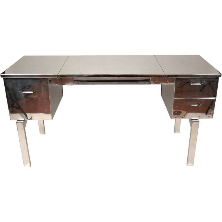 A Folding Polished Steel Campaign Desk or Side Table, c. 1940s