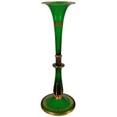Tall 19th C Neoclassical Green Glass Trumpet Vase