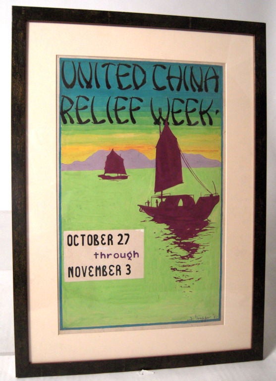 Vibrant Original Drawing for United China Relief Poster