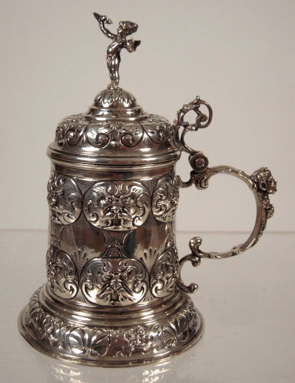 19th Century European Baroque Style Silver Tankard