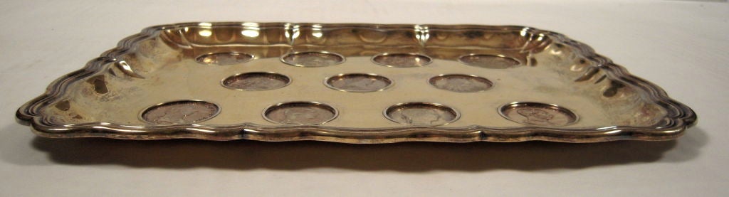 19th Century An Unusual European  Silver Gilt Tray Inset with Antique Coins