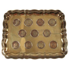 An Unusual European  Silver Gilt Tray Inset with Antique Coins