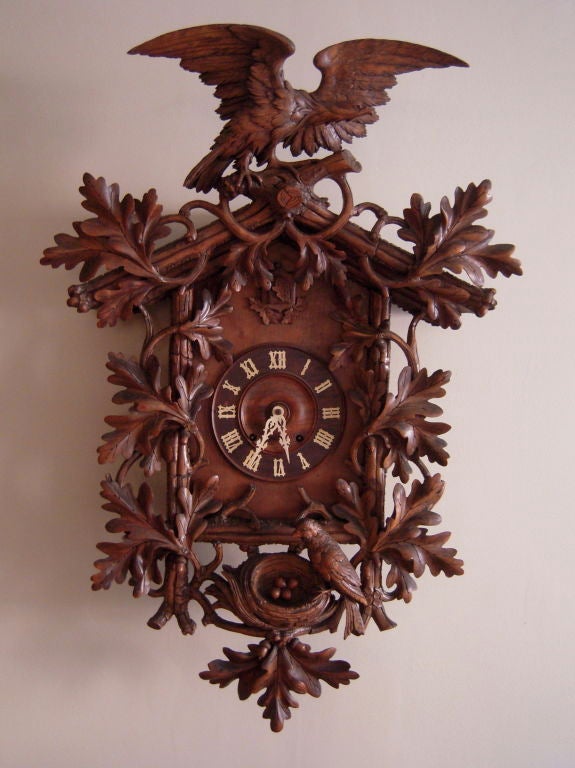 Impressive, Large 19th C Carved Black Forest Cuckoo Clock 5