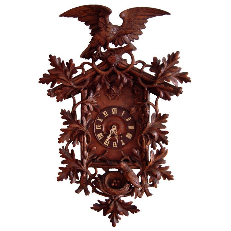 Impressive, Large 19th C Carved Black Forest Cuckoo Clock