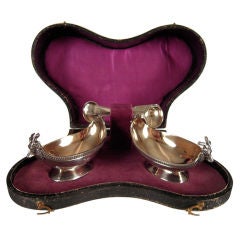 Pair of Silver Plated Stag's Head Salts in Original Box, c. 1875