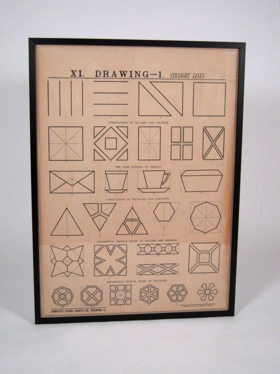 AN 1887 EDUCATIONAL CHART TEACHING DRAWING METHODOLOGY, PUBLISHED BY IVISON, BLAKEMAN & COMPANY, American, circa 1887. Newly, archivally framed with UV plexiglass
