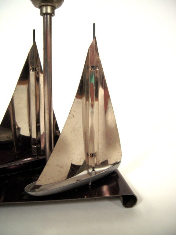 1940s Chromed Metal Sailboat Lamp