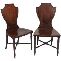 Antique Pair of English Regency Period Mahogany Hall Chairs