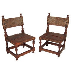 Antique Pair of Baroque Italian Walnut Child Size Chairs