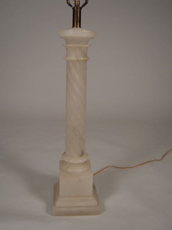 20th Century A Large Neoclassical Alabaster Corinthian Column Lamp