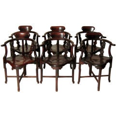 Antique Set of 8 19th C Chinese Rosewood or Hong Mu Wood Dining Chairs