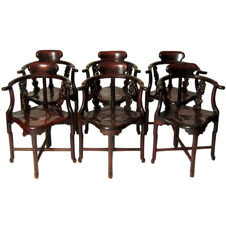 Set of 8 19th C Chinese Rosewood or Hong Mu Wood Dining Chairs