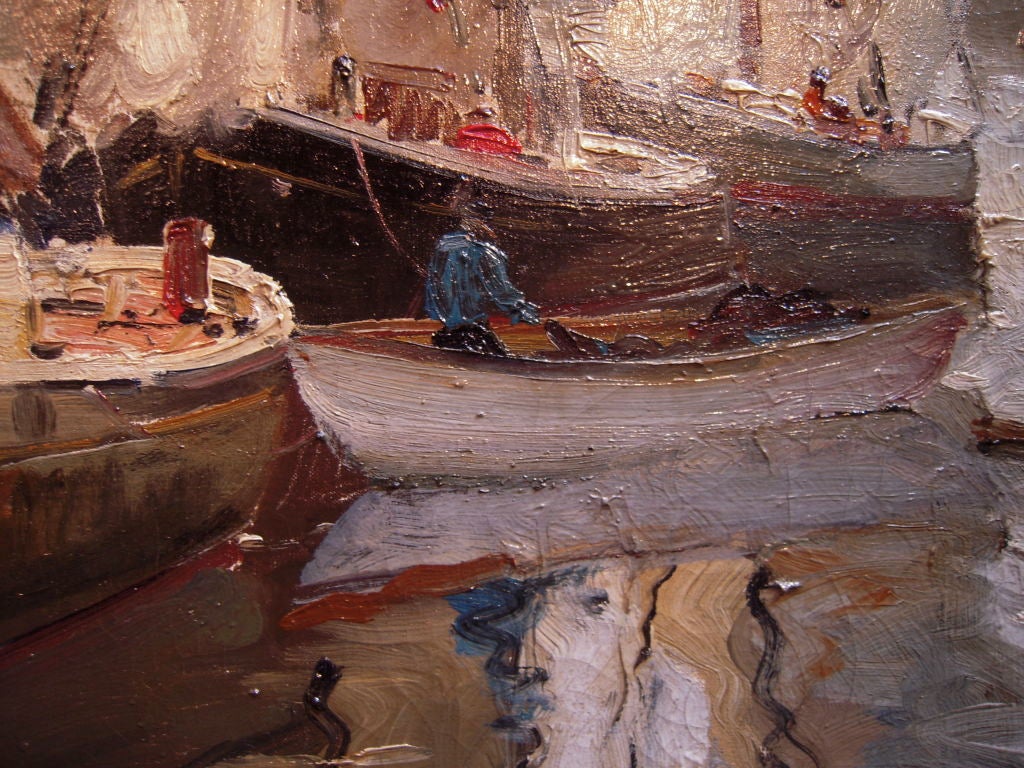 20th Century Anthony Thieme (1888-1954) Fishing Port Harbor Scene 