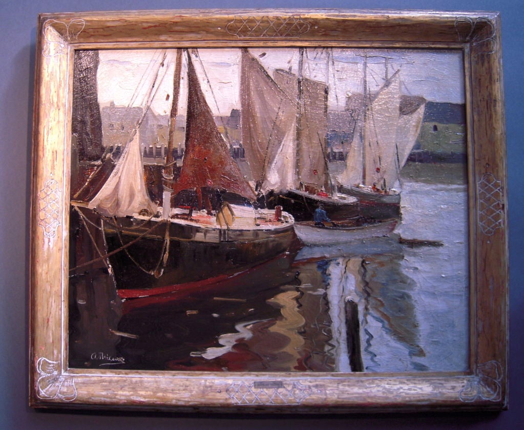 Anthony Thieme (1888-1954) Fishing Port Harbor Scene 