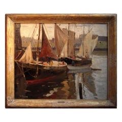Anthony Thieme (1888-1954) Fishing Port Harbor Scene "In Dock"