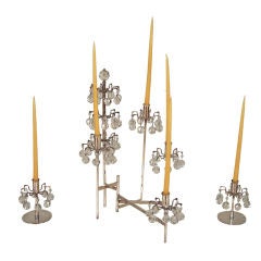 Lobmeyr Crystal and Silver 3 Piece Candelabra Garniture