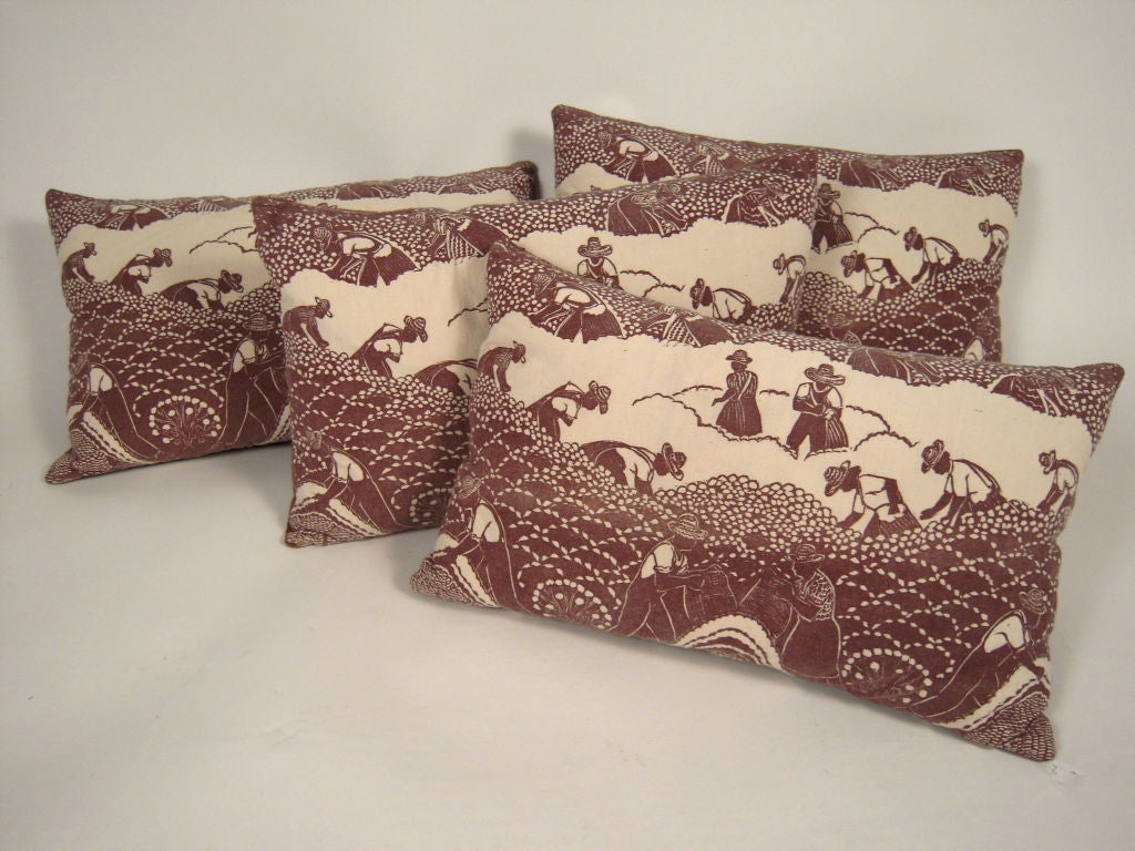 A pair of original hand block printed Folly Cove Designers fabric in the rare early 