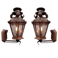 Antique Pair Of Tole Lantern Wall Sconces