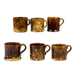 Antique Collection of Six 19th C Rockingham Glazed Pottery Mugs