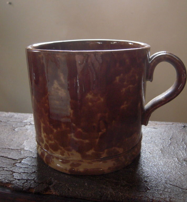 English Collection of Six 19th C Rockingham Glazed Pottery Mugs