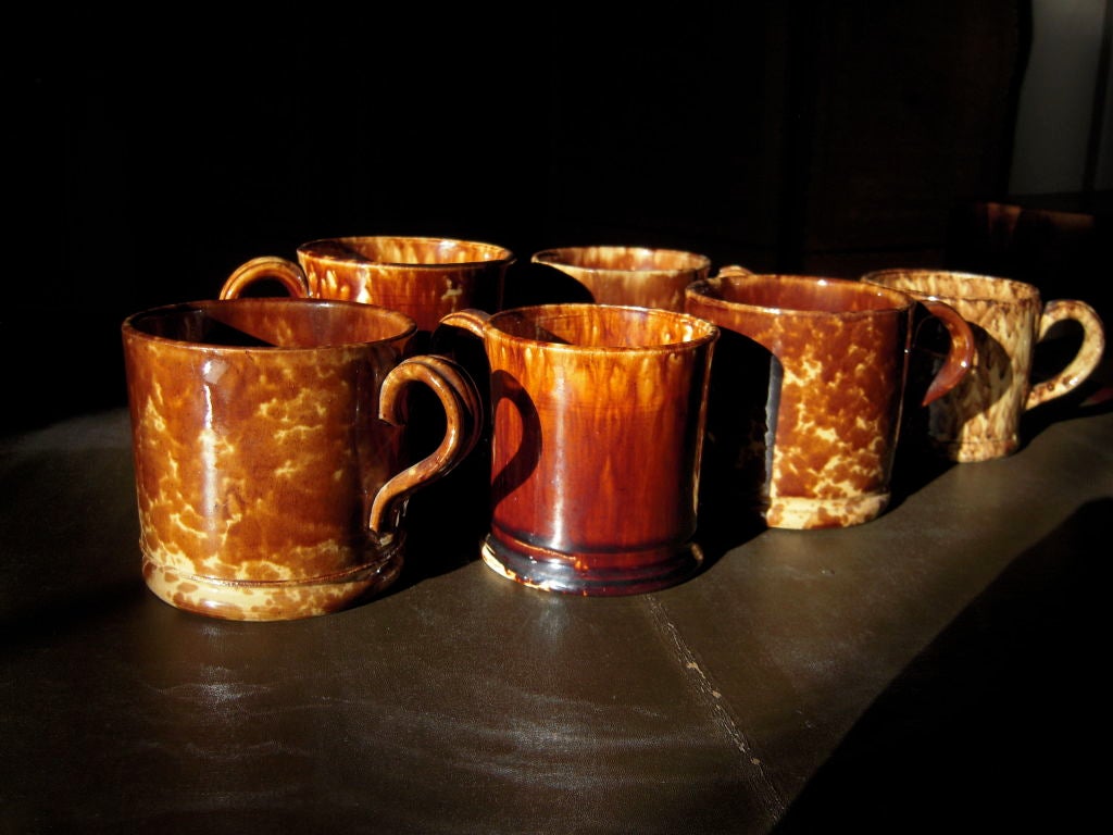 Collection of Six 19th C Rockingham Glazed Pottery Mugs 4