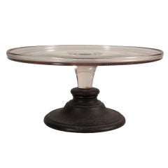 Rare  19th C Large "Make Do" Glass and Wood Cake Stand