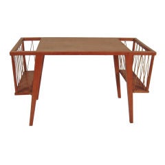 Midcentury Rope and Wood Coffee Table with Magazine Racks