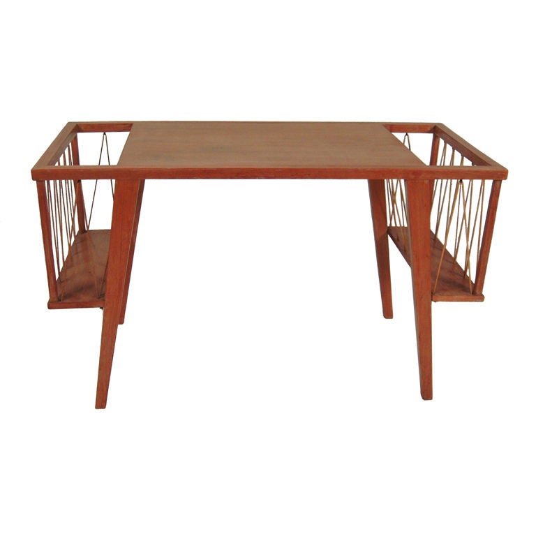 Midcentury Rope and Wood Coffee Table with Magazine Racks