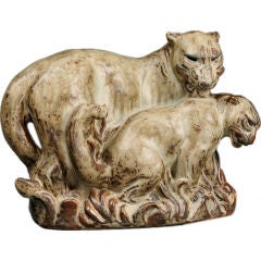 Large Knud Khyn for Royal Copenhagen Lioness and Cub Sculpture