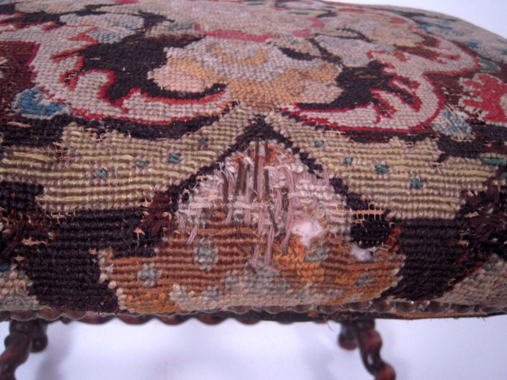 Jacobean Style Tapestry Stool In Good Condition In Essex, MA