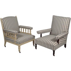 A Pair of Upholstered 19th Century Open Arm Chairs