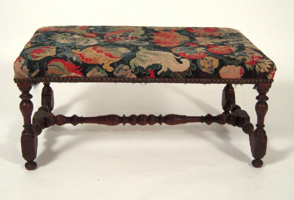19th Century Jacobean Style Foot Stool or Bench with Needlepoint Upholstery