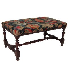 Jacobean Style Foot Stool or Bench with Needlepoint Upholstery