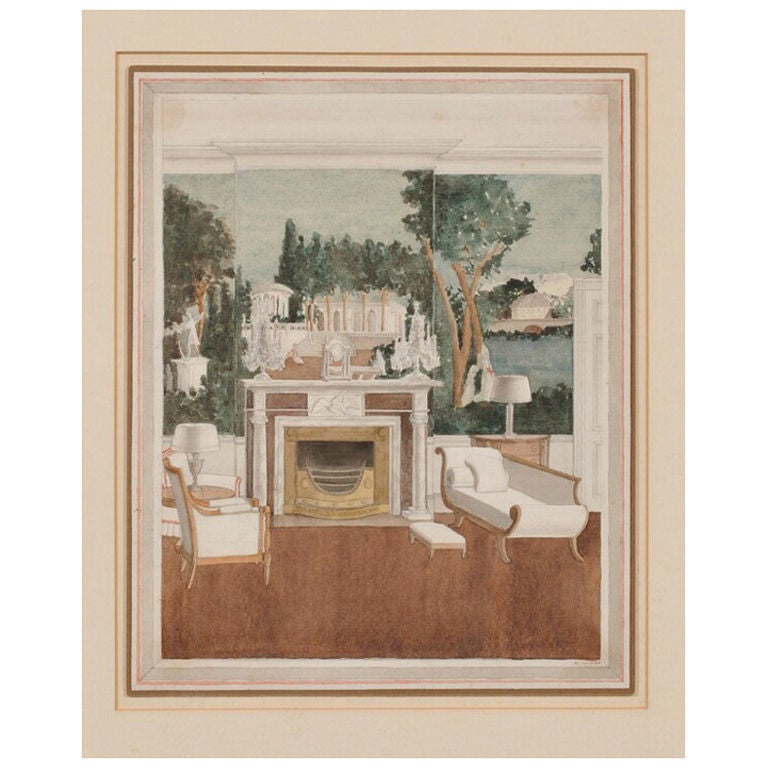 Watercolor Rendering of a Neoclassical Interior