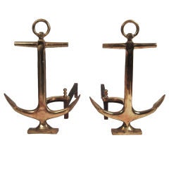 Pair of Brass Anchor Form Andirons