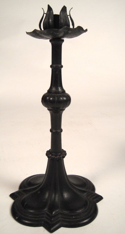 Cast Pair of 19th Century Iron Gothic Revival Candlesticks