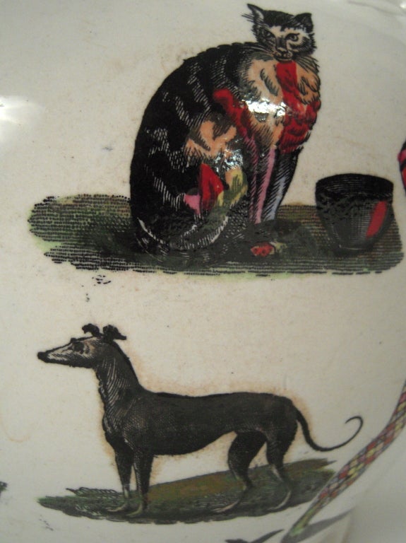 Unusual Large Staffordshire Animal Decorated Pitcher, c. 1860 1