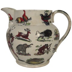 Unusual Large Staffordshire Animal Decorated Pitcher, c. 1860